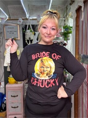 Chucky Black 'Bride of Chucky' Graphic Sweatshirt Size Small Halloween Spooky